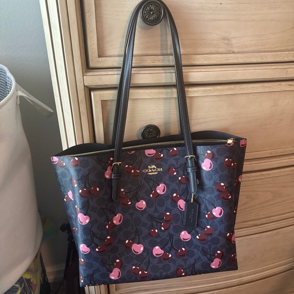 Coach Cherry Print Tote - Blue and Pink